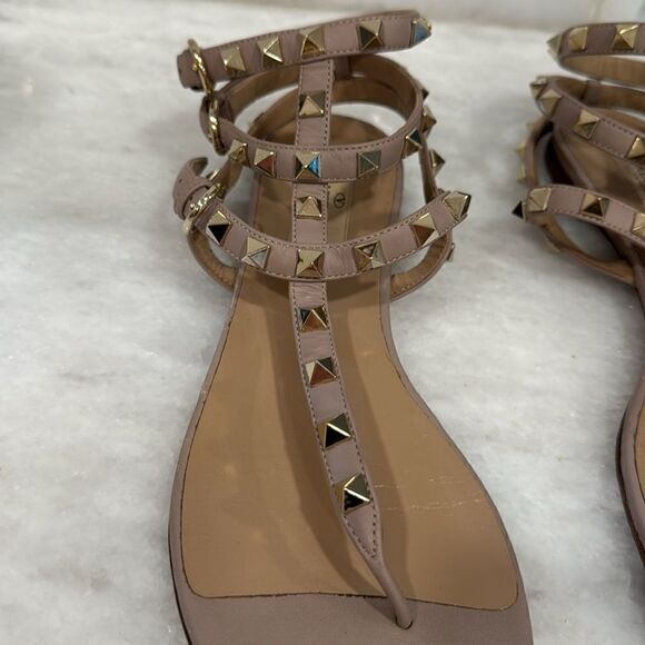 Valentino Poudre rockstud sandals 38 tan blush with gold studs ankle strap - Picture 4 of 12